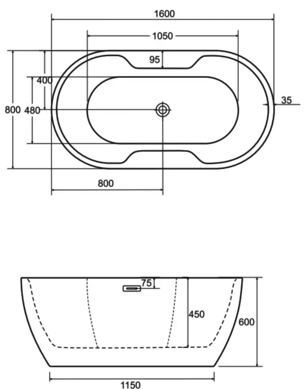 Cada de baie din acril Besco Navia Glam 160x80 (Graphite/White/Gold) - 3