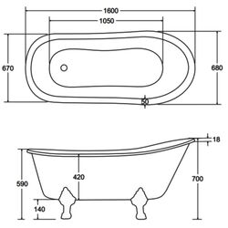 Ванна акриловая Besco Olaya Glam 160x68 (Graphite/White/Gold) Thumb