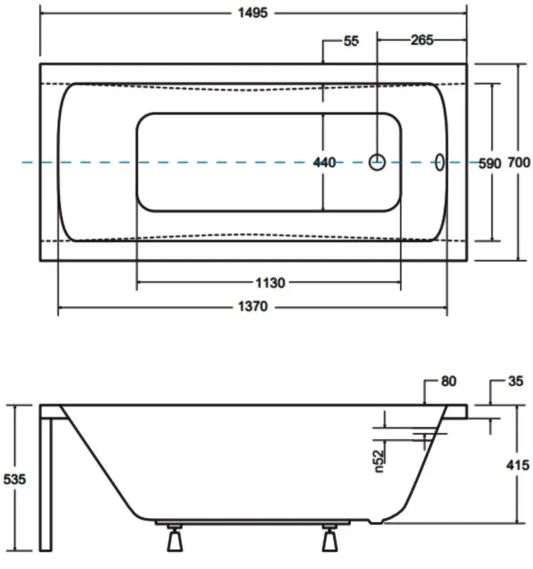 Cada de baie din acril Besco Optima 150x70 (White) - 4