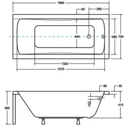 Cada de baie din acril Besco Optima 170x70 (White) Thumb