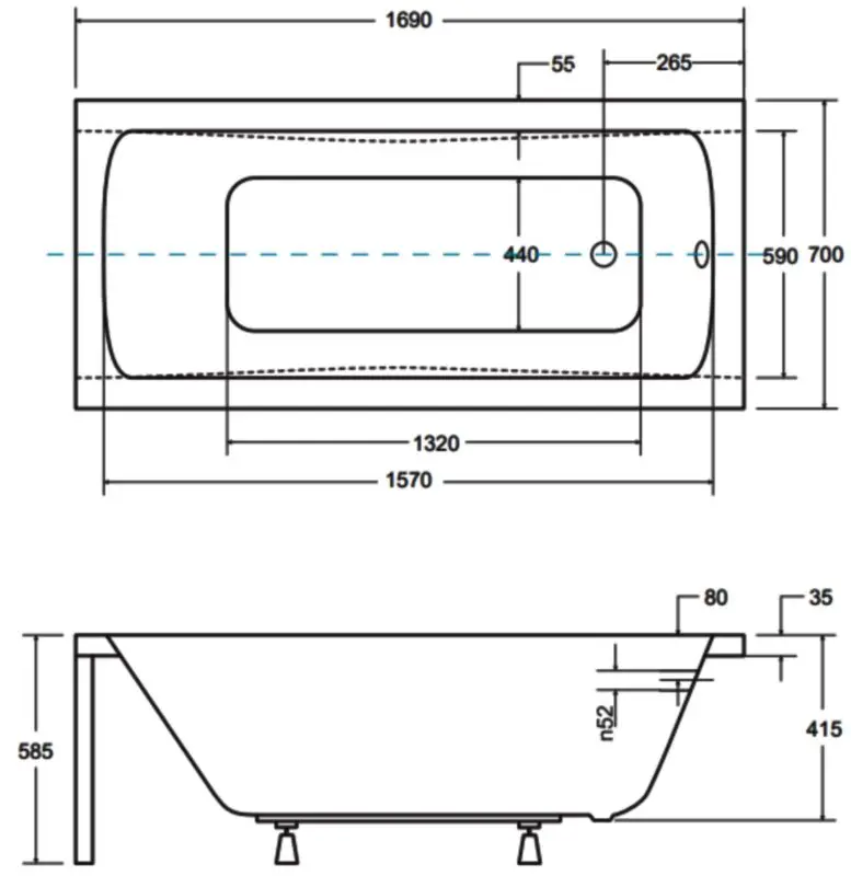 Cada de baie din acril Besco Optima 170x70 (White)