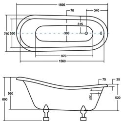 Cada de baie din acril Besco Otylia Glam 160x77 (Graphite/White) Thumb