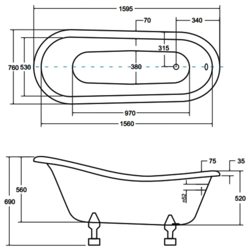 Cada de baie din acril Besco Otylia Glam 160x77 (Graphite/White/Black) - 3