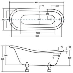 Ванна акриловая Besco Otylia Glam 170x77 (Graphite/White/Chrome) Thumb