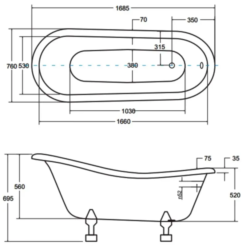 Ванна акриловая Besco Otylia Glam 170x77 (Graphite/White/Chrome) - 3