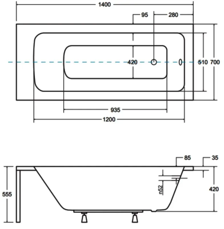 Ванна акриловая Besco Talia 140x70 (White) - 4