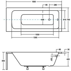 Cada de baie din acril Besco Talia 150x70 (White) Thumb