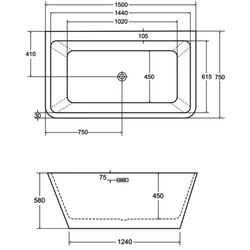 Ванна акриловая Besco Varya 150x75 (White/Graphite) Thumb