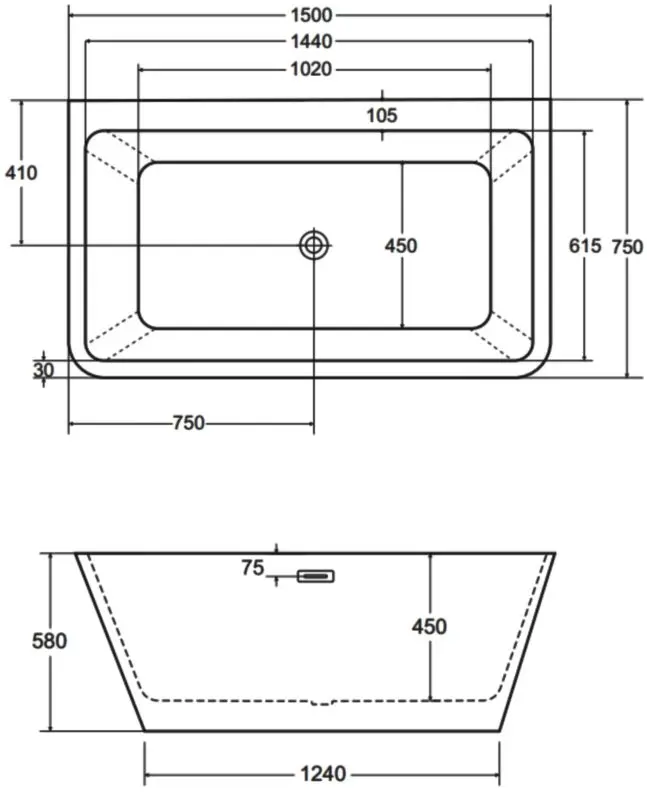 Ванна акриловая Besco Varya 150x75 (White/Graphite) - 3