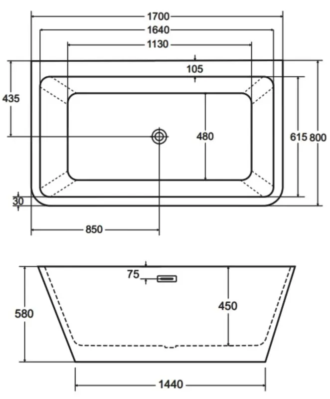 Ванна акриловая Besco Varya Glam 170x80 (Graphite/White) - 3