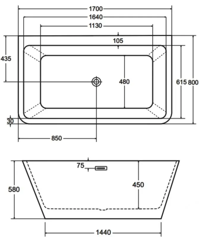 Cada de baie din acril Besco Varya Glam 170x80 (Graphite/White/Gold) - 3