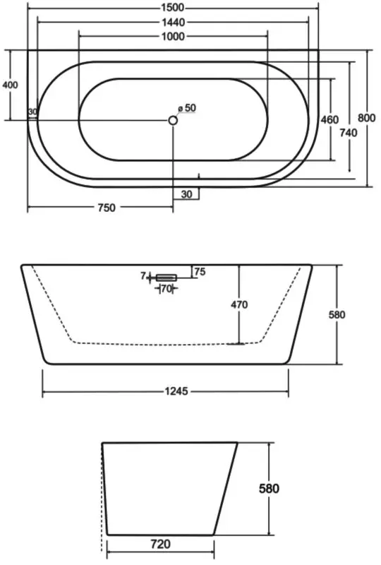 Ванна акриловая Besco Vica Glam 150x80 (Gold/White/Graphite) - 3