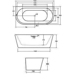 Ванна акриловая Besco Vica Glam 150x80 (Graphite/White) Thumb