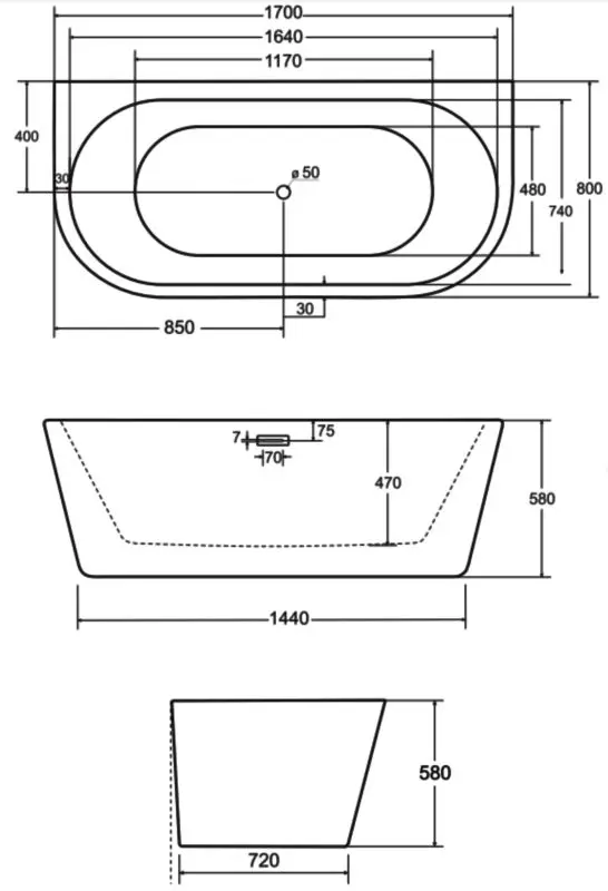 Ванна акриловая Besco Vica Glam 170x80 (Silver/White/Graphite) - 3