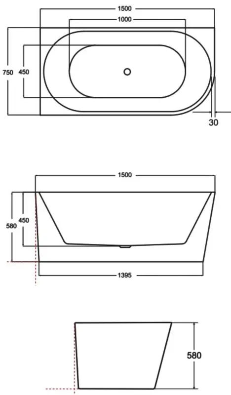 Cada de baie din acril Besco Zoya Glam 150x75 Left (Graphite/White/Black) - 2