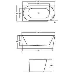 Cada de baie din acril Besco Zoya Glam 150x75 Left (Graphite/White/Gold) Thumb