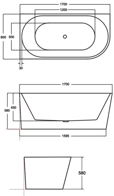 Cada de baie din acril Besco Zoya Glam 170x80 Left (Graphite/White/Gold) - 2