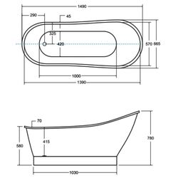 Cada de baie Besco Gloria 150x66 (White/Graphite) Thumb