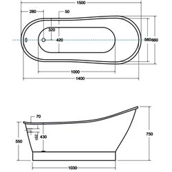 Cada de baie Besco Gloria Glam 150x66 (Graphite/White/Chrome) Thumb