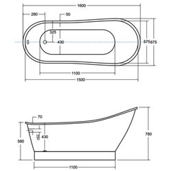 Cada de baie Besco Gloria Glam 160x66 (Graphite/White/Chrome) Thumb