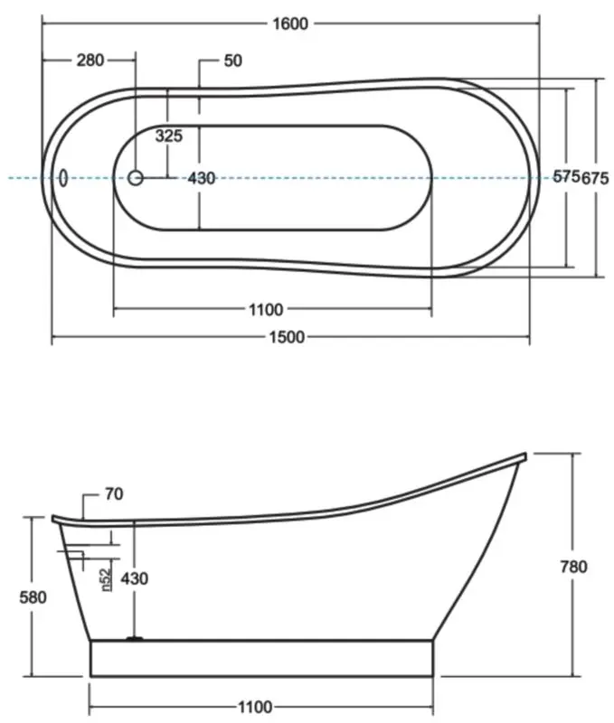Cada de baie Besco Gloria Glam 160x66 (Graphite/White/Chrome) - 3