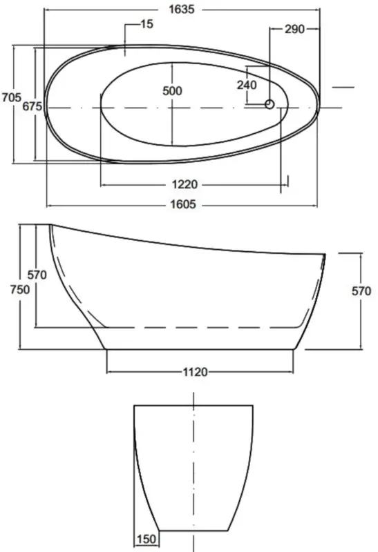 Ванна Besco Keya 165x70 (White/Graphite) - 5