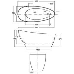 Ванна Besco Keya Glam 165x70 (Graphite/White/Chrome) Thumb