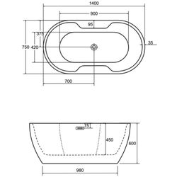 Cada de baie din acril Besco Navia Glam 140x75 (Graphite/White/Chrome) Thumb