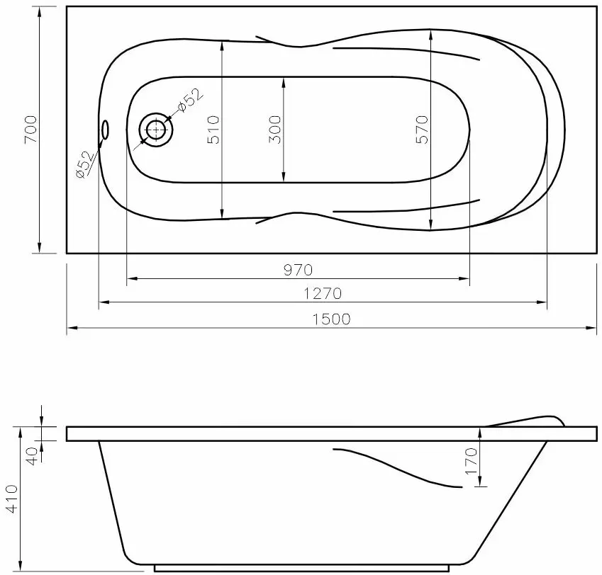 Сada de baie Bonito Home Zea 1500x700 (White)