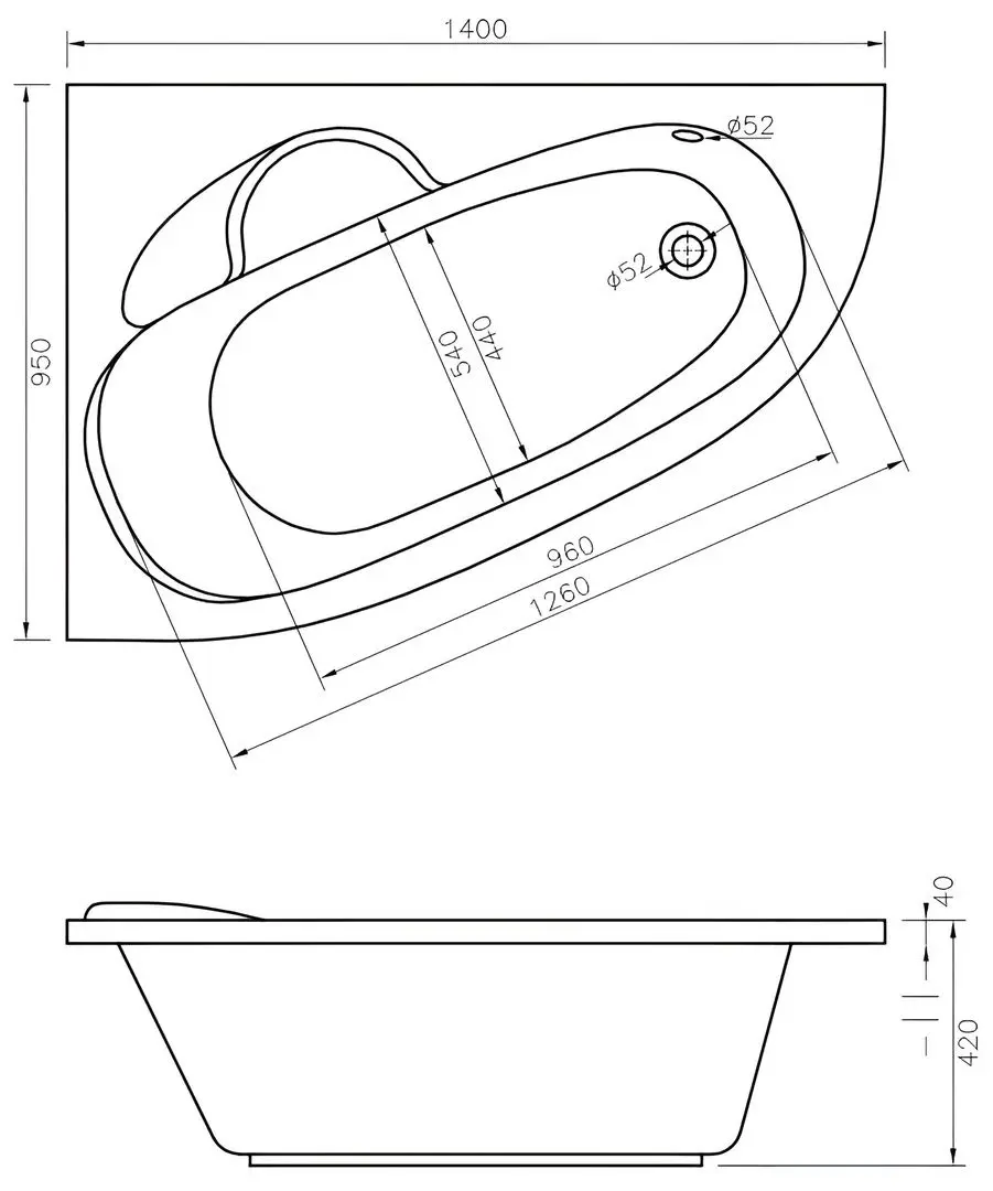 Ванна Bonito Home Blanca 1400x950 (White)