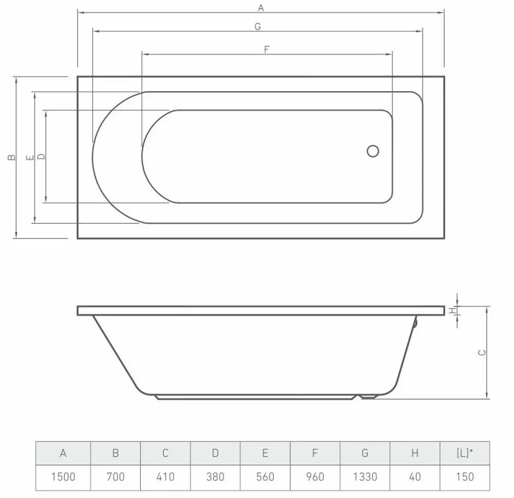 Cada de baie Bointo Home Elara 1500x700 (White)