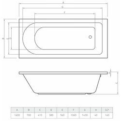Ванна Bonito Home Elara 1600x700 (White) Thumb