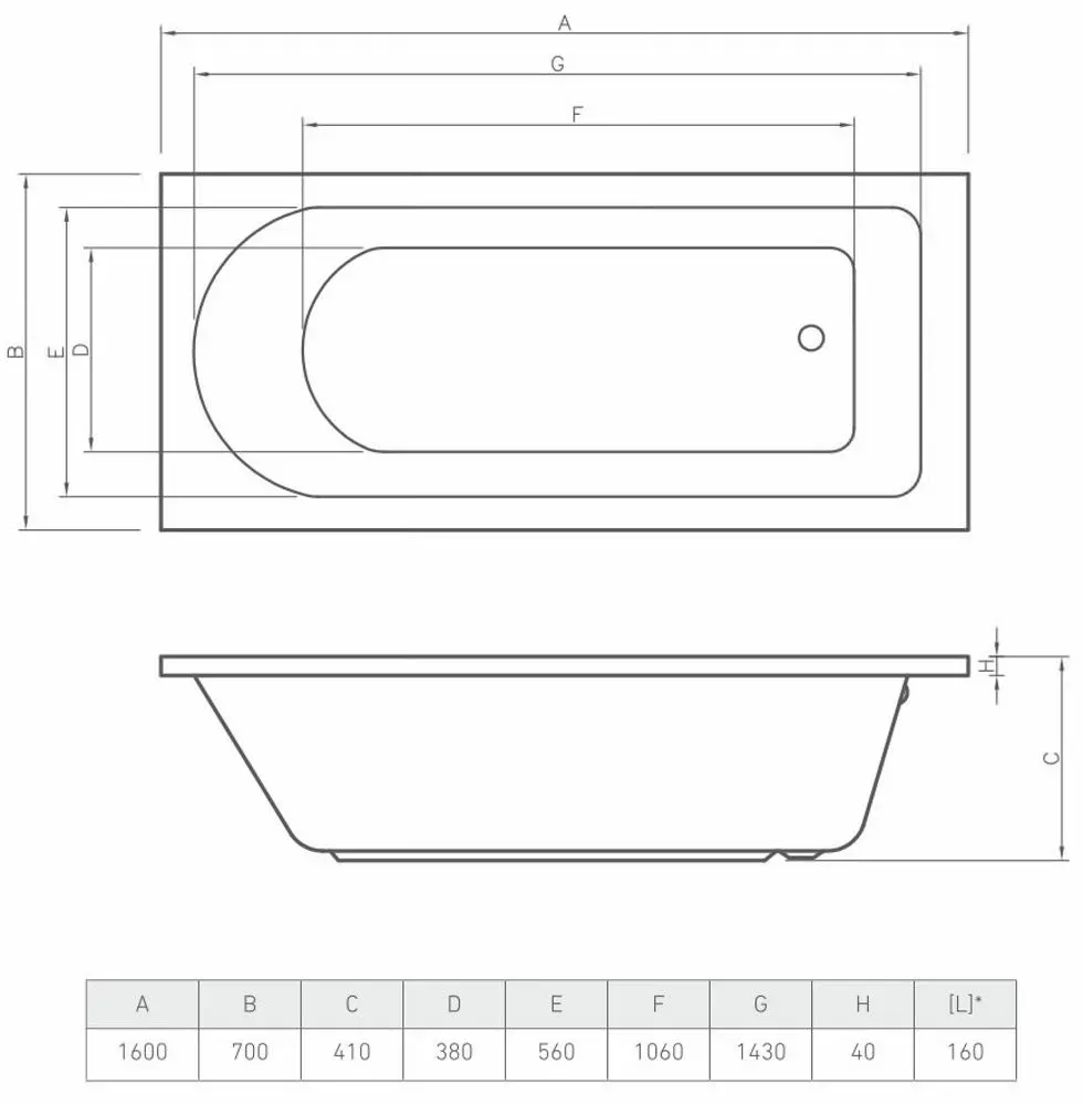 Ванна Bonito Home Elara 1600x700 (White)