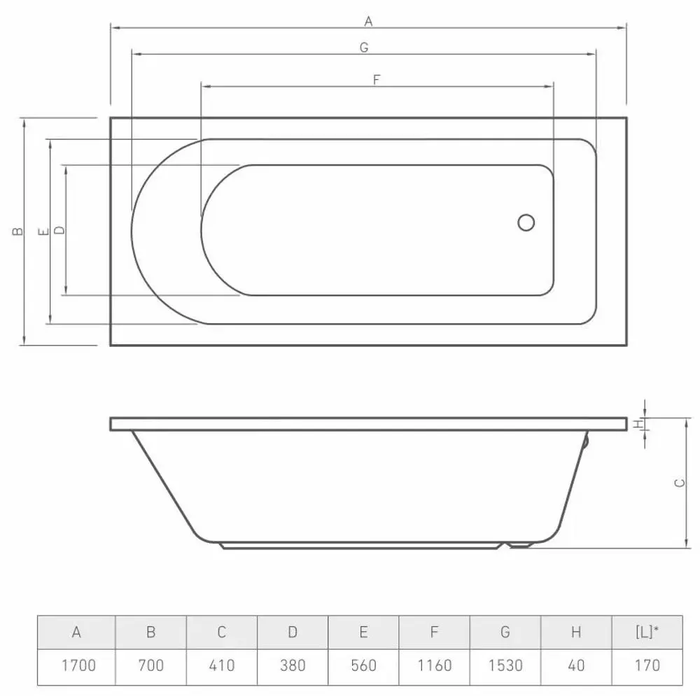 Cada de baie Bonito Home Elara 1700x700 (White)