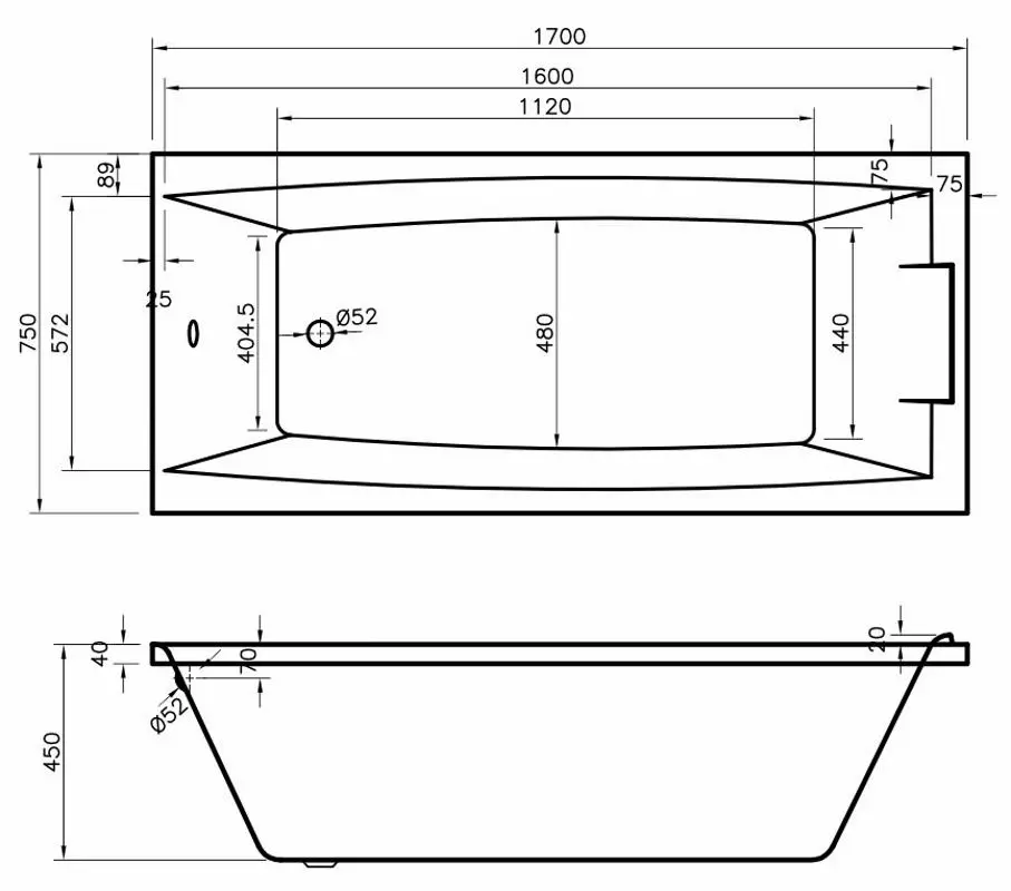 Cada baie Bonito Home Lita 170x75 (White)