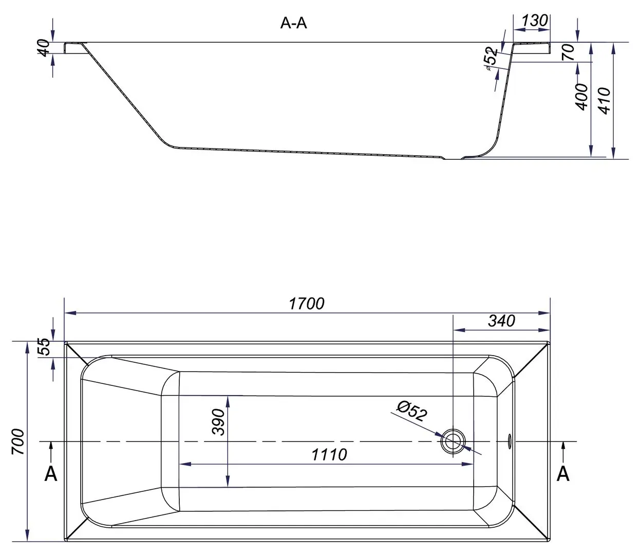 Cada de baie Cersanit Blissa 170x70+suport (White) - 3