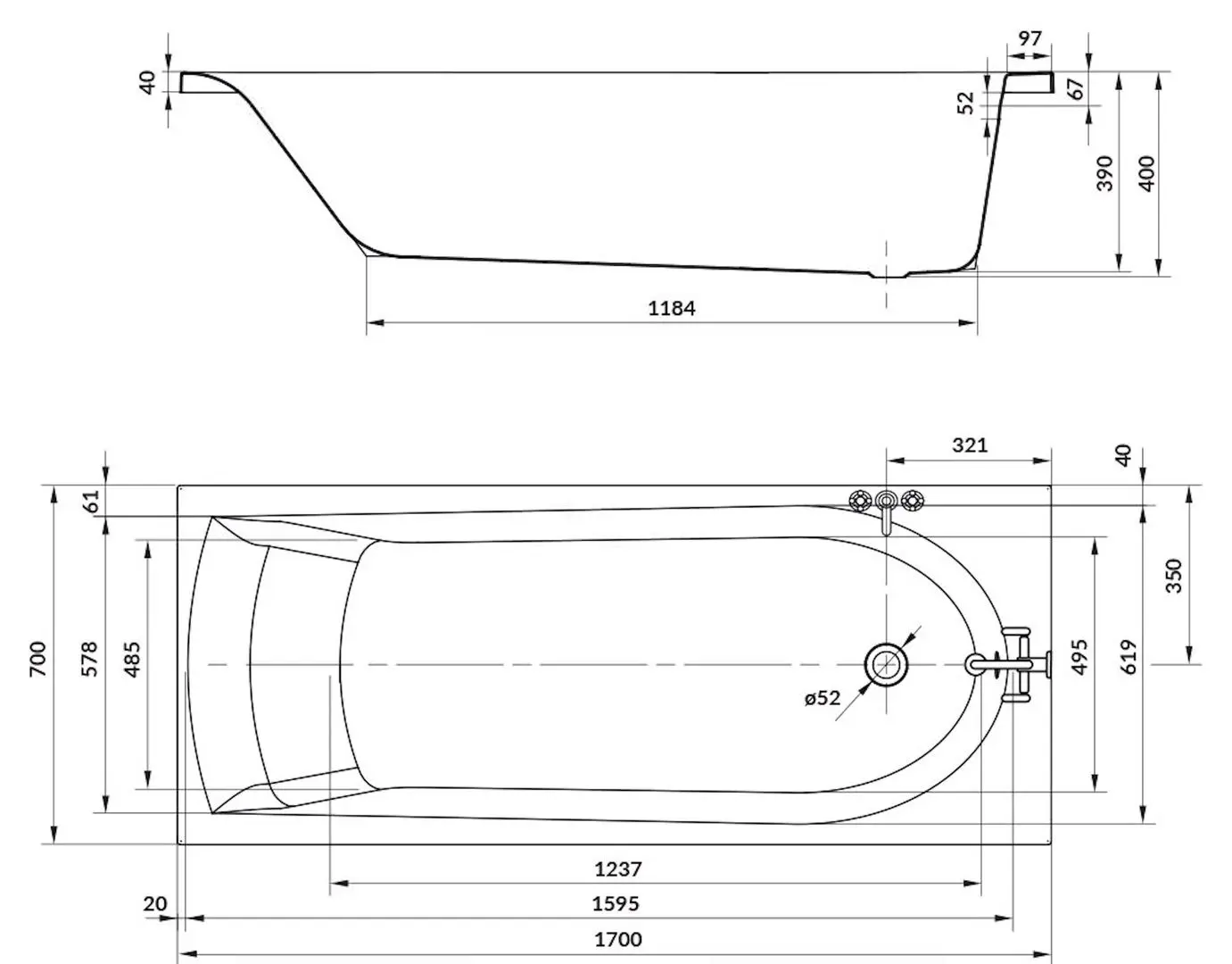 Ванна Cersanit Iva S301-380 170x70 (White)