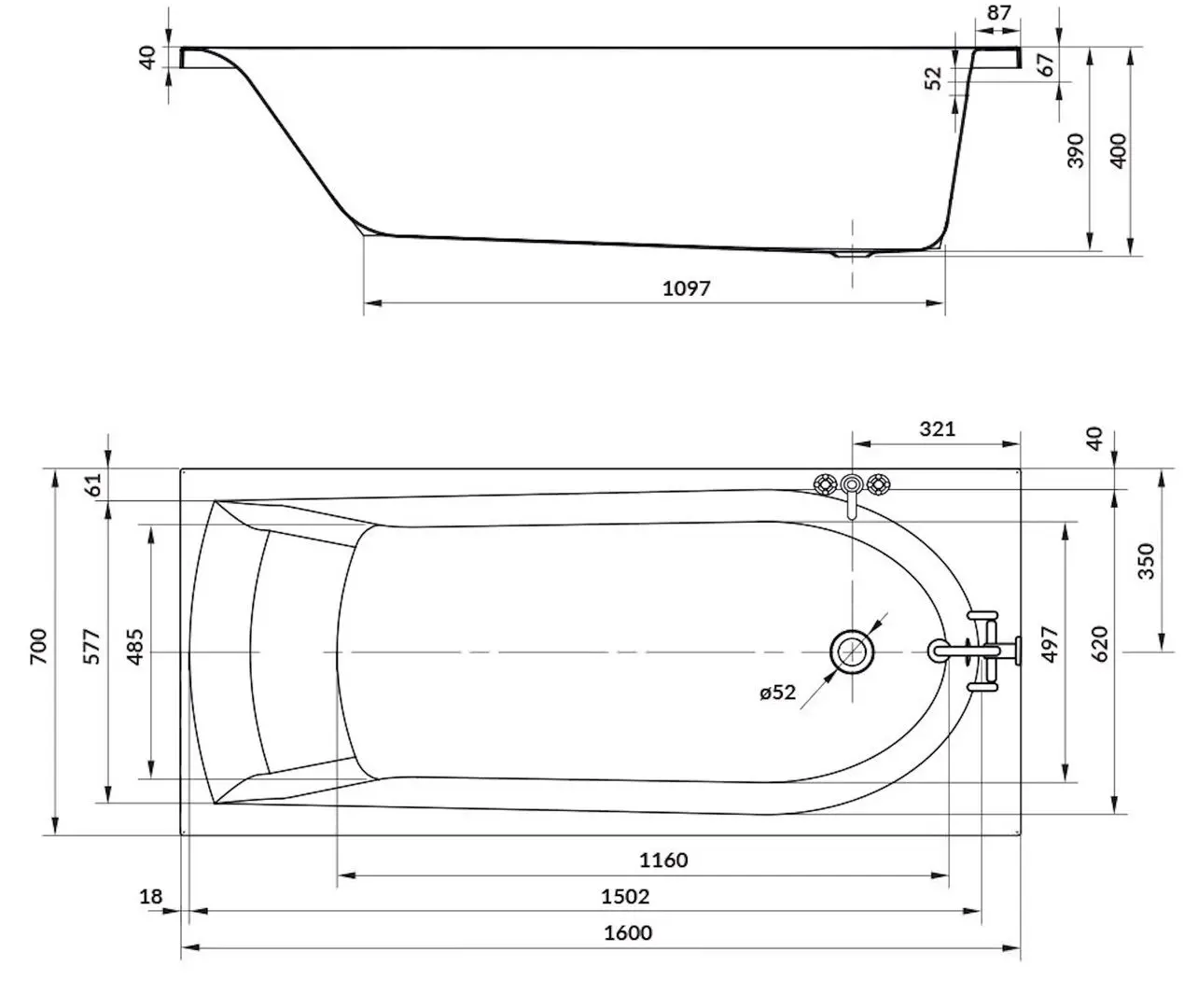 Cada Cersanit Iva S301-381 160x70 (White)