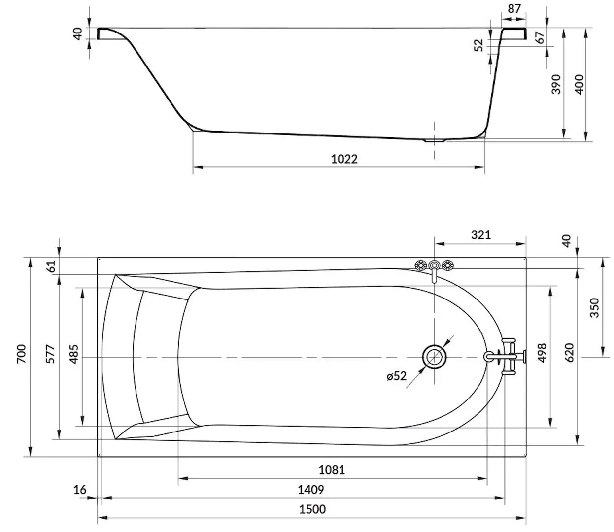 Cada Cersanit Iva S301-382 150x70 (White)