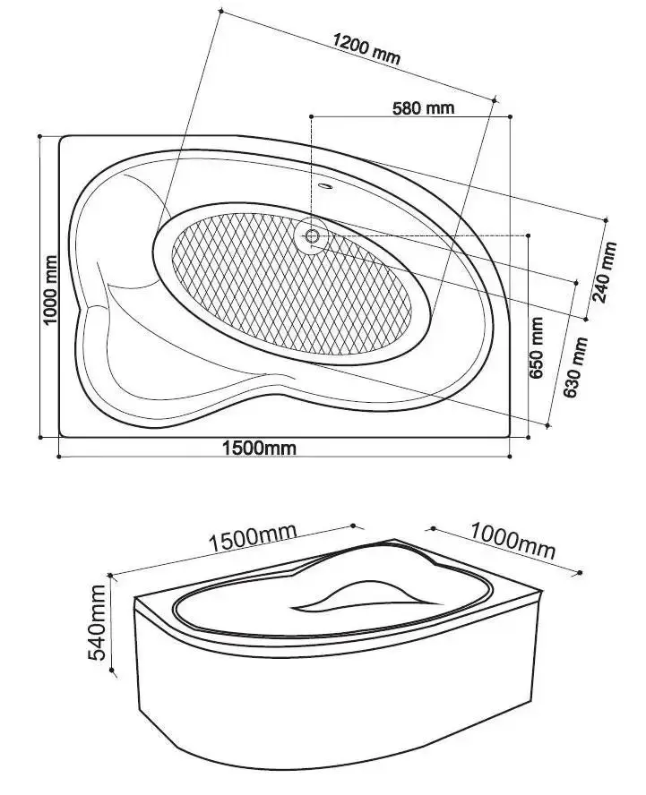 Cada de baie din acril Cristal 101013082 150x100 Right (White)