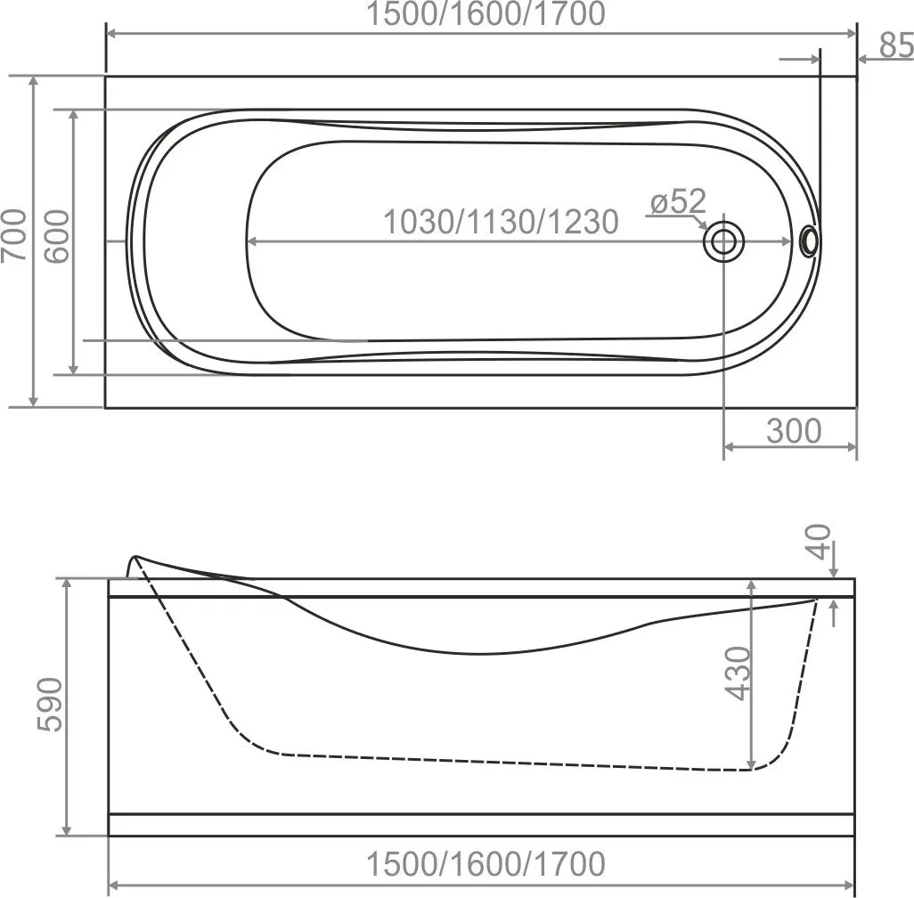 Cada de baie din acril Domani-Spa Classic 150х70 (White)