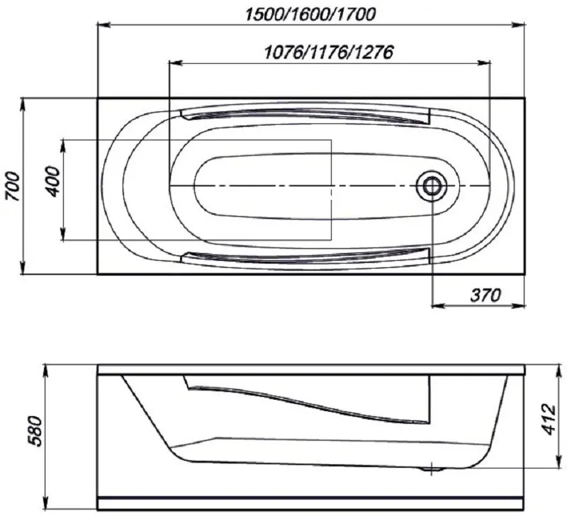 Cada de baie din acril Domani-Spa Standard 170х70 (White)