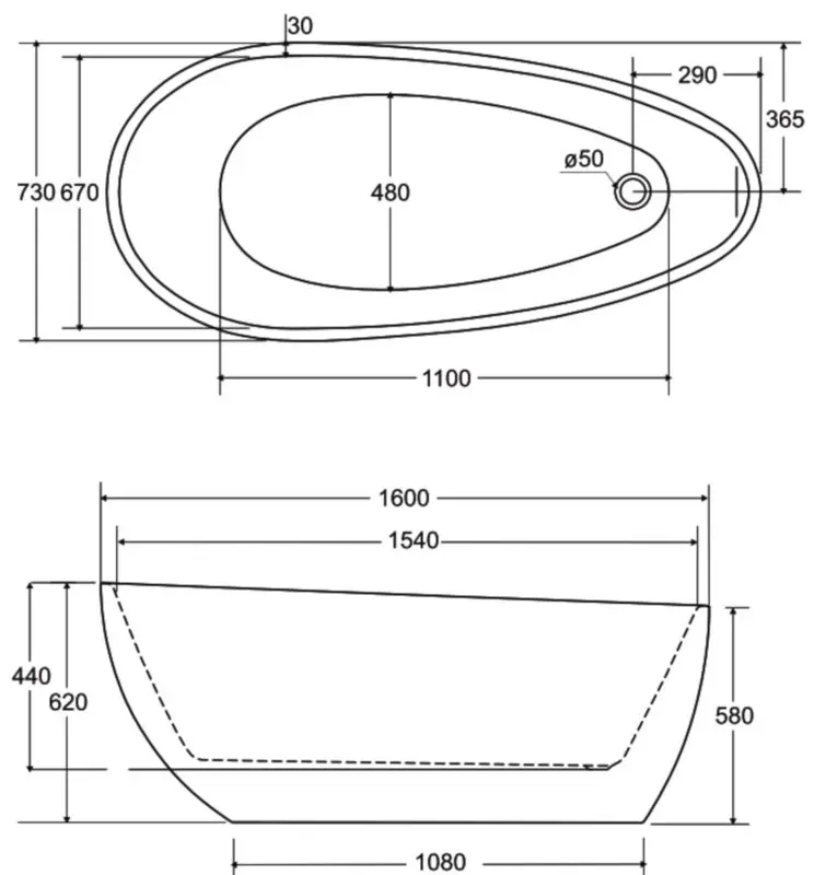 Cada de baie din acril Besco Goya A-Line Glam 160x73 (Graphite/White/White Gloss)