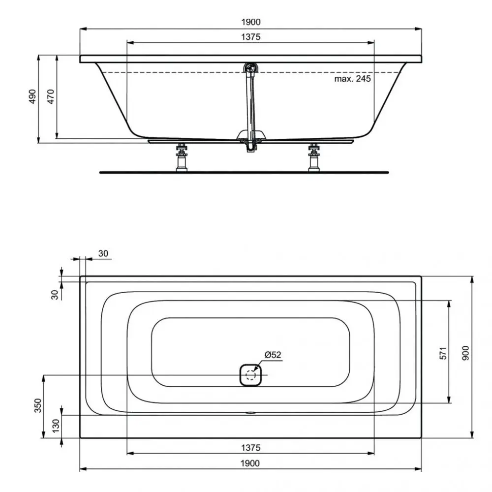 Cada de baie din acril Ideal Standard Tonic II Duo K746501 190x90 (White)