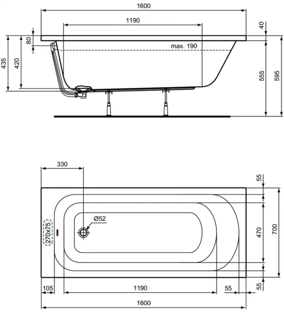 Cada baie Ideal Standard Simplicity 160x70 (White)