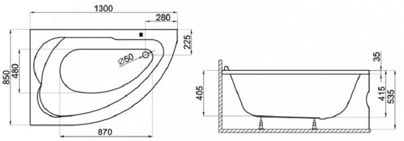 Cada de baie Polimat Standard 130x85 Left (White)