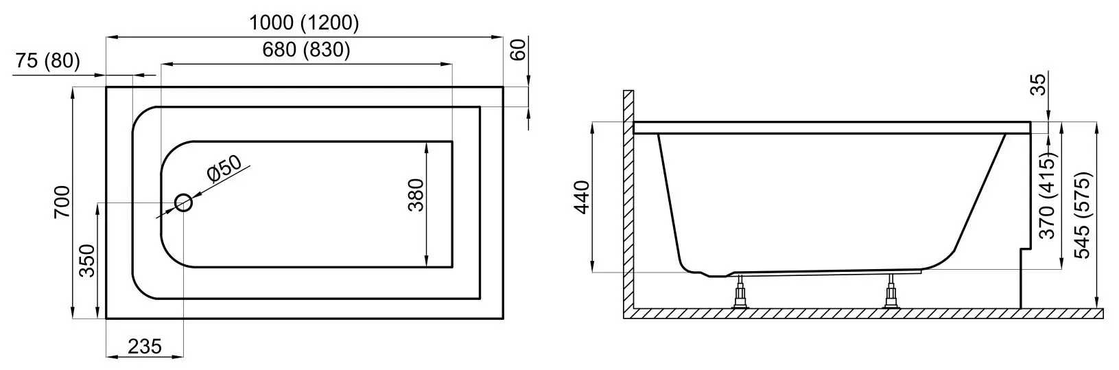 Ванна Polimat Capri 120x70 (White) - 3