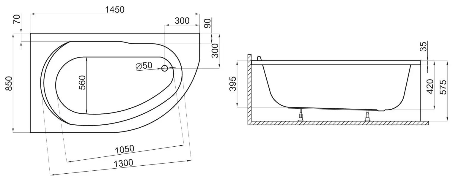 Cada de baie Polimat Miki 145x85 Left (White)