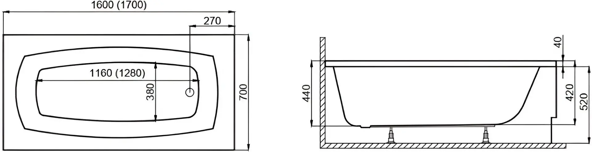 Ванна Polimat Monza 160x70 (White)