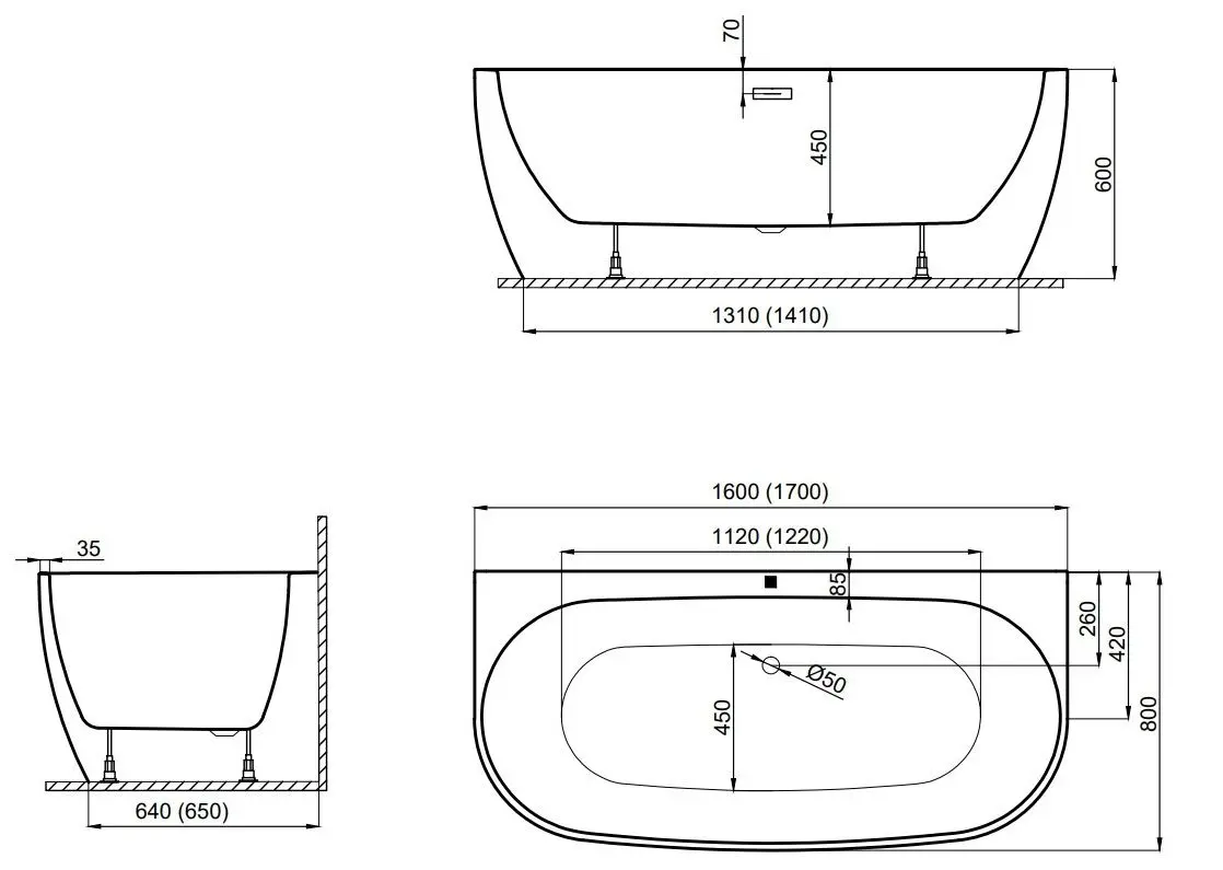 Cada de baie Polimat Risa 160x80 (White)